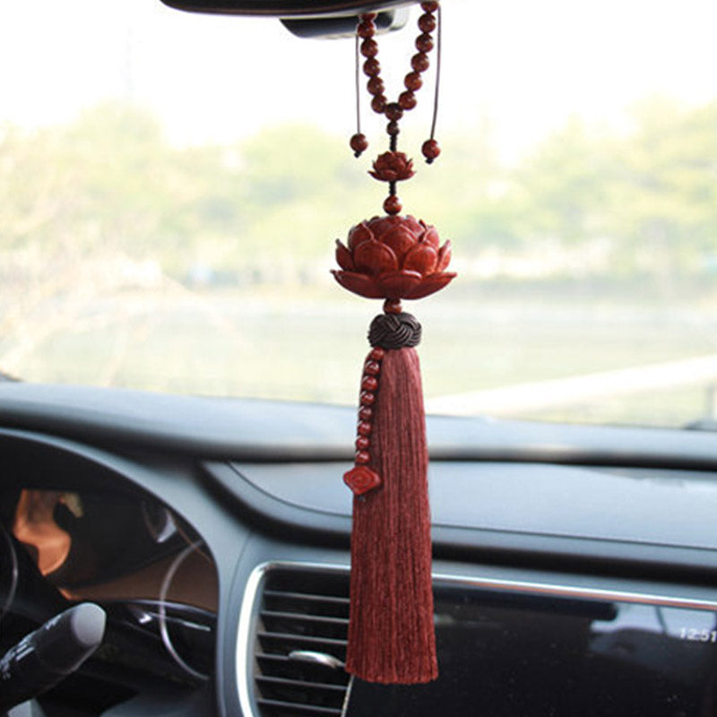 Buddha Stones, tibetisches kleines Blatt, rotes Sandelholz, Lotus, Glücksschutz, Quastendekoration