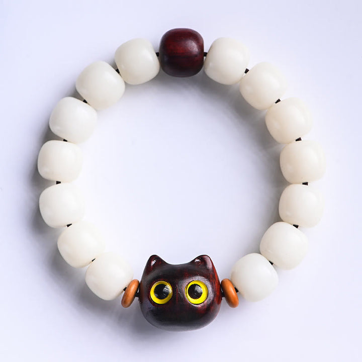 Buddha Stones, natürliches Bodhi-Samen-Armband, kleines Blatt, rotes Sandelholz, Ebenholz, süße Glückskatze, Weisheitsarmband - Kleines Blatt aus rotem Sandelholz, Glückskatze und Bodhi-Samen (Handgelenkumfang 14–16 cm) - image 2