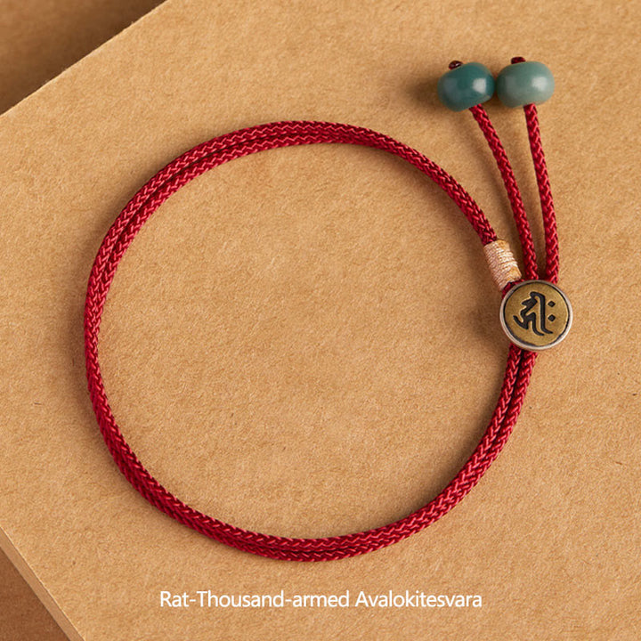 Buddha Stones 925 Sterling Silber Handgefertigtes chinesisches Sternzeichen Natal Buddha Cyan Bodhi Samenschutz geflochtenes rotes Schnurarmband - image 11
