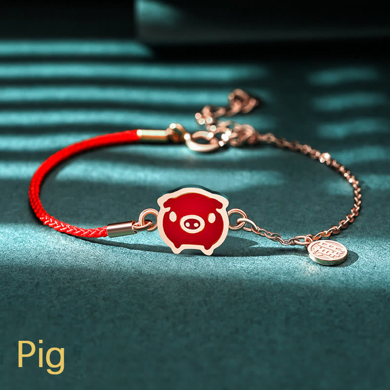 Buddha Stones 925 Sterling Silber Farbwechselndes chinesisches Sternzeichen Glücksschutz Rotes Kettenarmband - Schwein (Handgelenkumfang 14–15 cm) - image 25