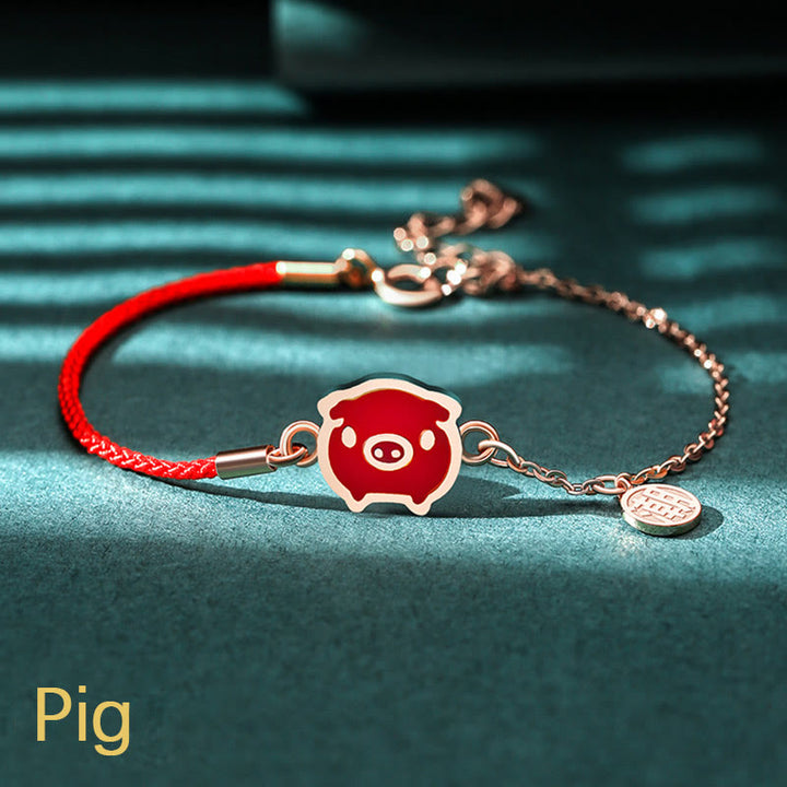 Buddha Stones 925 Sterling Silber Farbwechselndes chinesisches Sternzeichen Glücksschutz Rotes Kettenarmband - Schwein (Handgelenkumfang 14–15 cm) - image 25