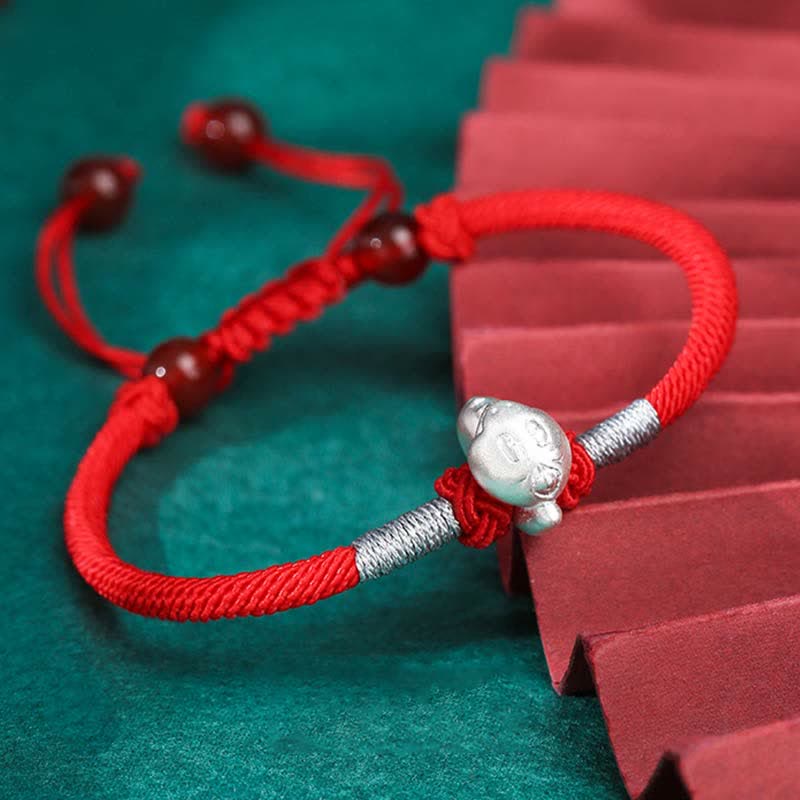 Buddha Stones Armband aus 999er-Sterlingsilber, chinesisches Sternzeichen, Glück, Stärke, rote Schnur - Schlange (Armbandgröße 15,5 cm + 8 cm) - image 11