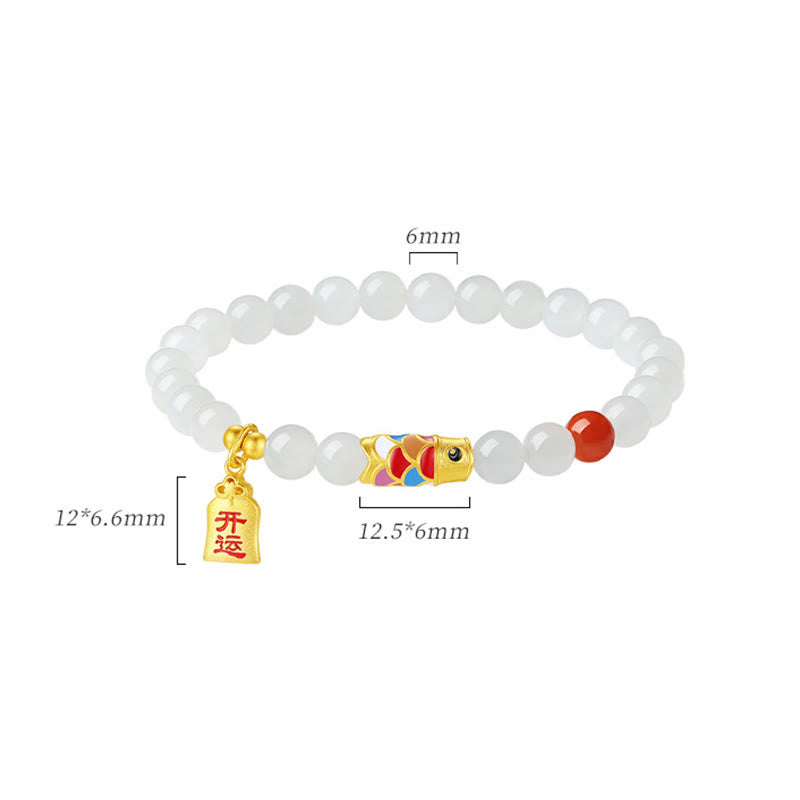 Buddha Stones 925 Sterling Silber Hetian Weiß Jade Roter Achat Koi Fisch Glück Glücksarmband - image 11