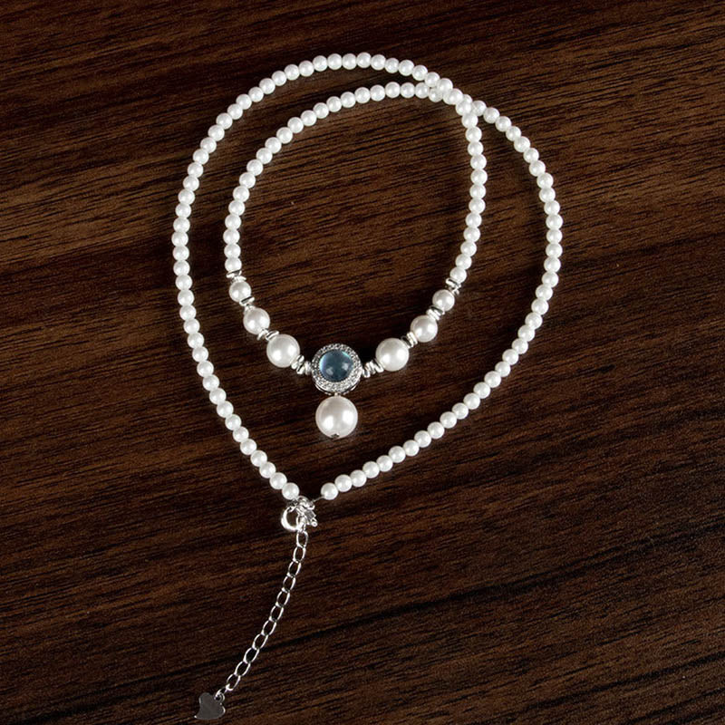 Buddha Stones Halsketten-Anhänger mit natürlichen Perlen und Chalcedon-Perlen