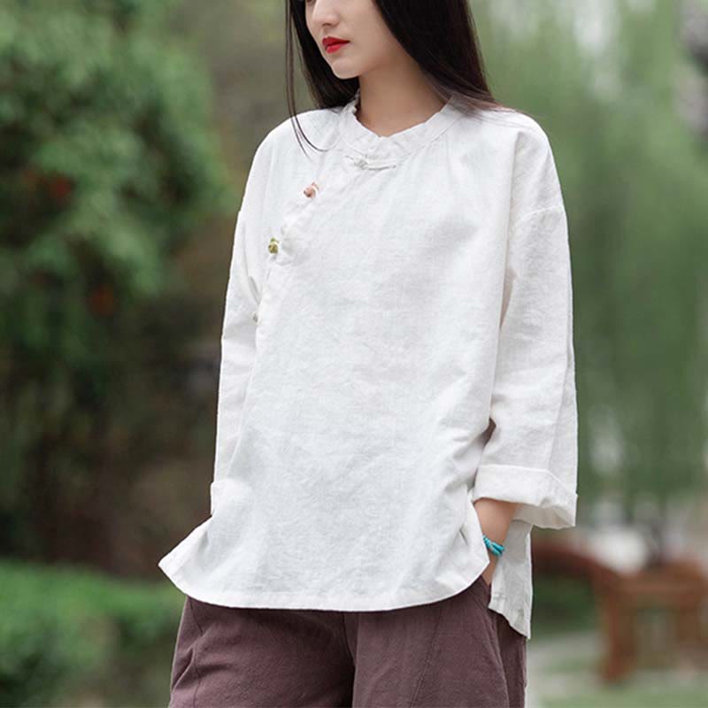 Buddha Stones Ramie Leinen Bluse Damen Shirt Top Chinesische Hanfu Stil Kleidung