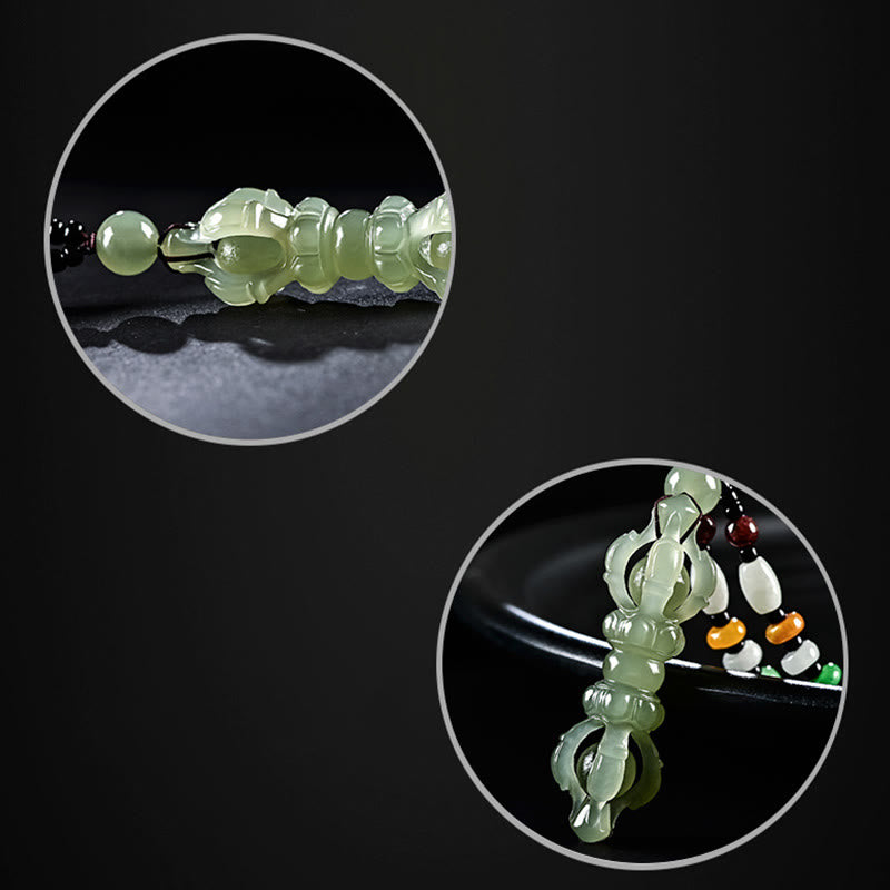 Tibetischer natürlicher Hetian Cyan Jade Weiß Jade Dorje Vajra gravierter Erfolgs-Halskettenanhänger - image 5