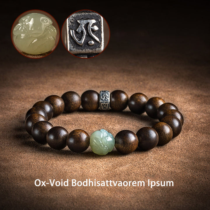 Armband mit Buddha Stonesn, chinesischem Sternzeichen, Natal-Buddha, Kalimantan-Adlerholz-Jade, 925er-Sterlingsilber