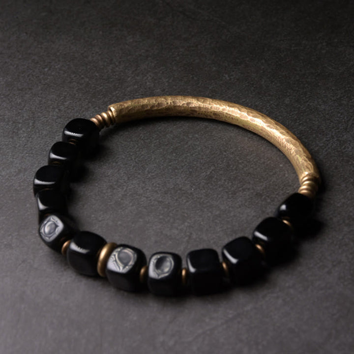 Buddha Stones Schwarzes Obsidian-Kristall-Kupfer-Stärke-Paar-Armband - image 9