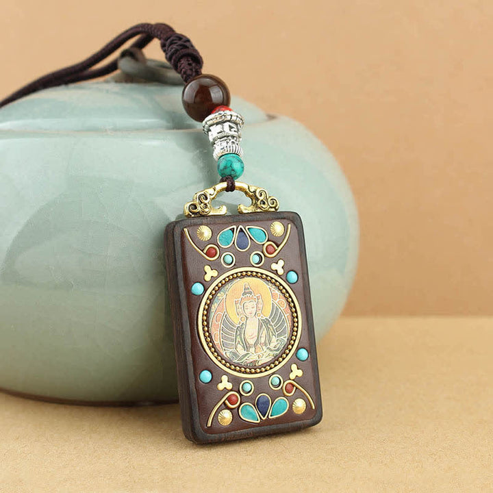 Buddha Stones Tibet Gott des Reichtums Thangka Ebenholz Frieden Halskette Anhänger - image 9