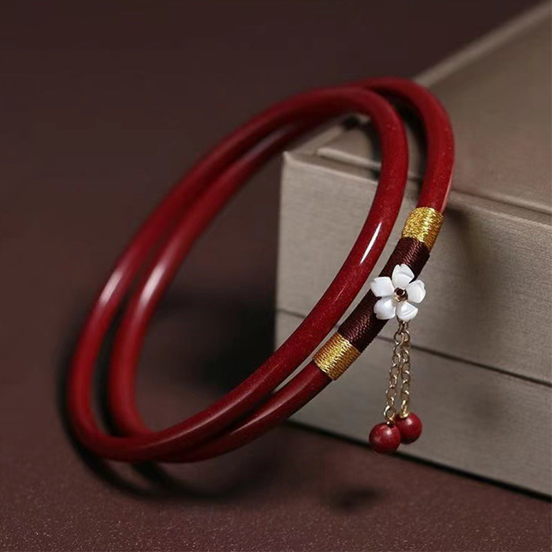 Armreif mit Buddha Stonesn, 2 Stück, Zinnober-Blume, Segen, Charm-Armband - Zinnober (Innendurchmesser 58 mm) - image 0