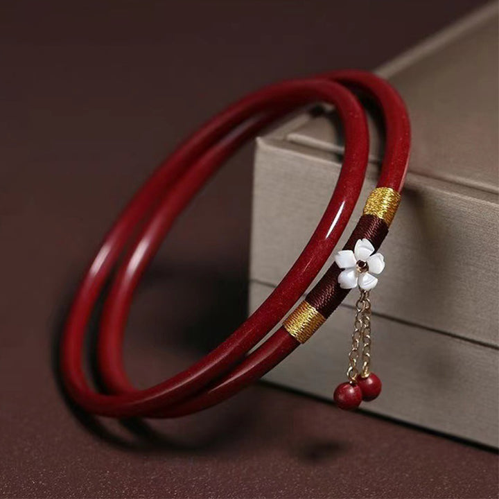 Armreif mit Buddha Stonesn, 2 Stück, Zinnober-Blume, Segen, Charm-Armband - Zinnober (Innendurchmesser 58 mm) - image 0