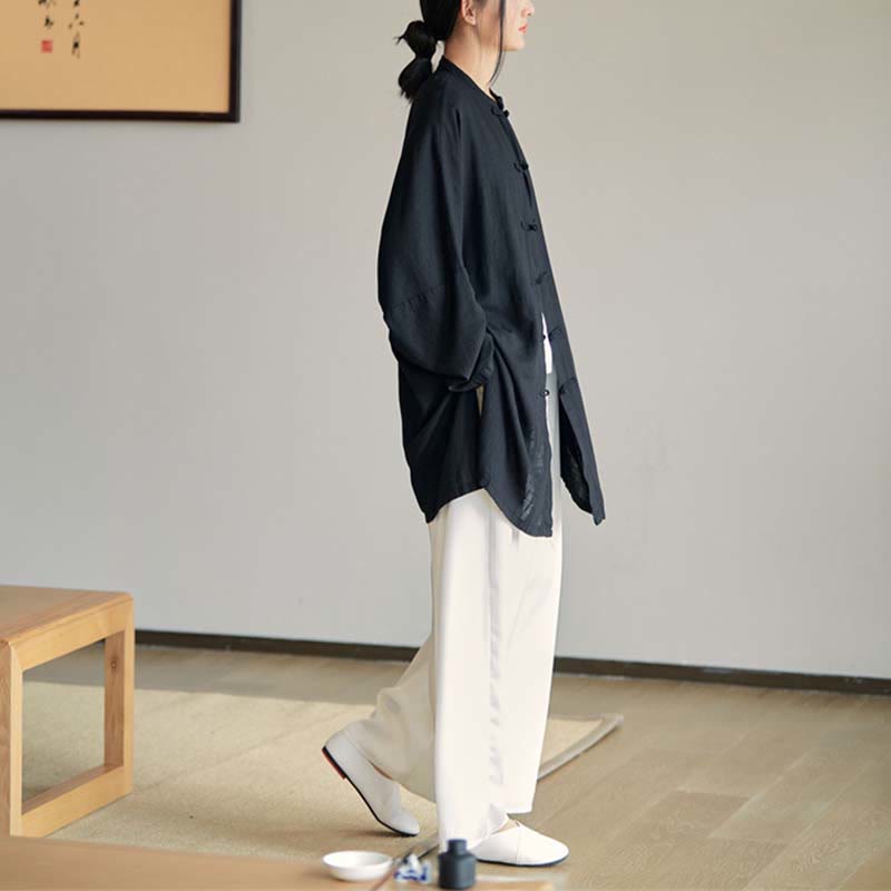 Buddha Stones Plain Frosch-Knopf-Design Shirt Zen Tai Chi Meditation Top Kleidung Baumwolle Leinen Jacke