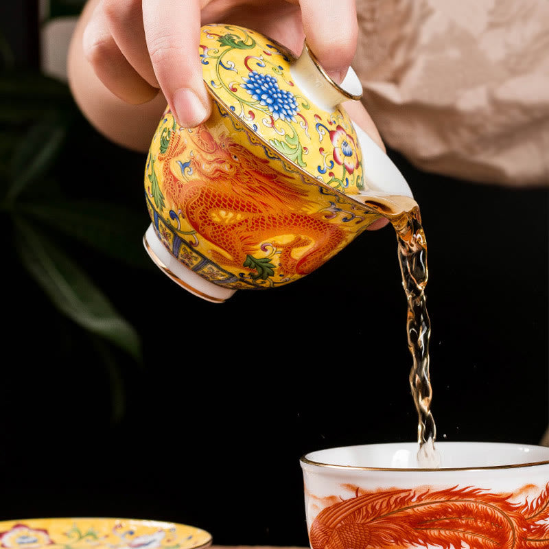Buddha Stones Dragon Phoenix Flower Design Keramik Gaiwan Sancai Teetasse Kung Fu Teetasse und Untertasse mit Deckel - image 10