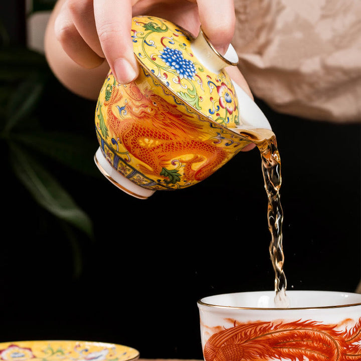 Buddha Stones Dragon Phoenix Flower Design Keramik Gaiwan Sancai Teetasse Kung Fu Teetasse und Untertasse mit Deckel - image 10