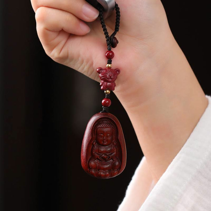 Buddha Stones, kleines Blatt, rotes Sandelholz, Buddha-Zinnober, chinesisches Sternzeichen, Amulett, Schutz-Schlüsselanhänger