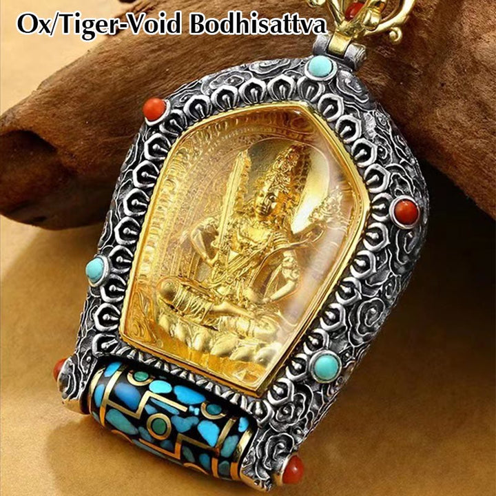Tibet Chinesisches Sternzeichen Natal Buddha Thangka Wohlstand Drehbarer Dzi-Perlen-Halskettenanhänger - Ochse/Tiger-Leere-Bodhisattva - image 5