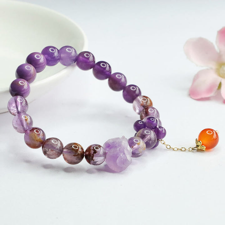 Buddha Stones Armband mit natürlichem Amethyst und violettem Phantom-Edelstein, spirituelles Bewusstsein