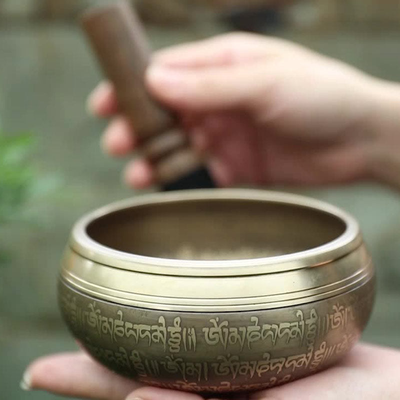 Tibetische Klangschale, handgefertigt für Konzentration und Meditation, friedvolles Glück, Klangschalen-Set - image 4