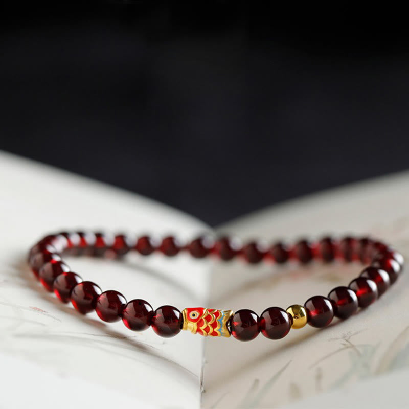 Buddha Stones 999 Gold Koi-Fisch-natürliches Granat-Schutzarmband - image 2