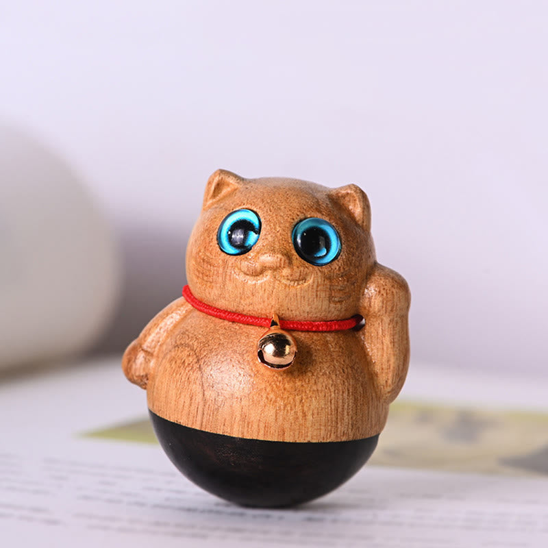Buddha Stones Mini Glückskatze Kätzchen Phoebe Zhennan Segensdekoration aus Holz - 3,5 x 4,4 cm - image 0