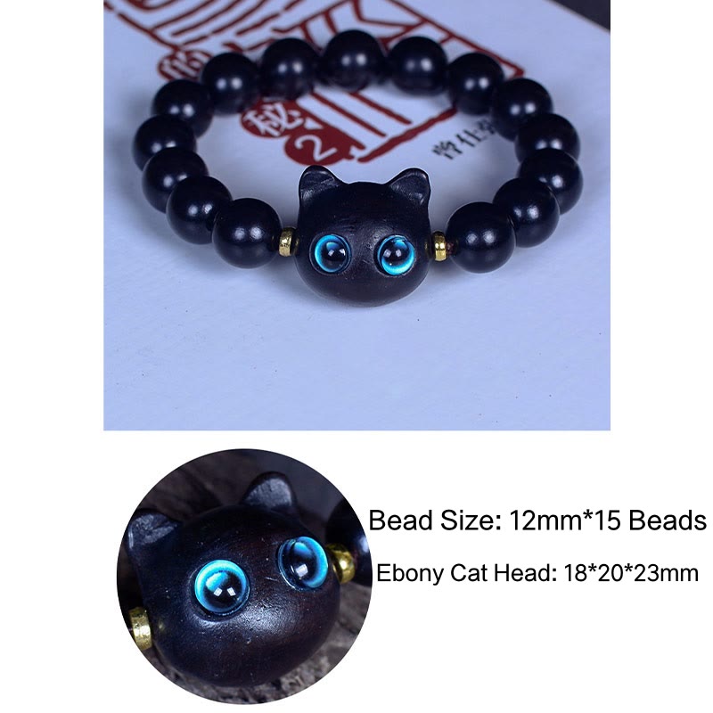 Buddha Stones, Ebenholz, Liuli-Glas, hübsches Katzen-Peace-Balance-Armband - image 15