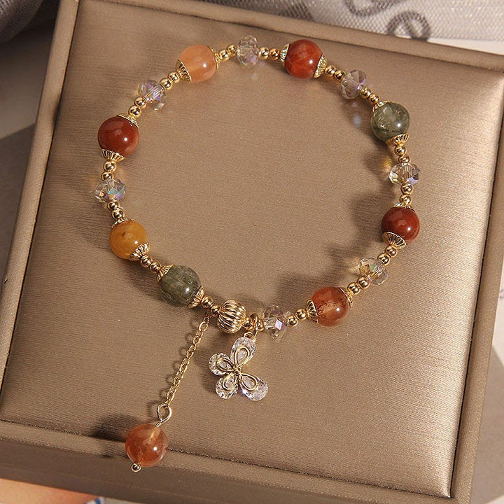 Buddha Stones Natur Fu Lu Shou Regenbogen Kristall Rutilquarz Reichtum Schmetterling Charm Armband