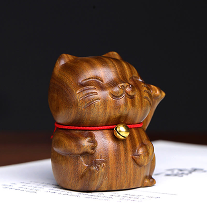 Buddha Stones Green Sandelwood Small Mini Cute Lucky Cat Peace Dekorationen