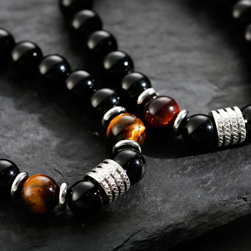 Buddha Stones natürliches schwarzes Obsidian-Tigerauge-Armband zur Krafterfüllung