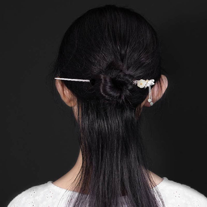 925 Sterling Silber Hetian Weiß Jade Blumen Segen Haarnadel - image 3