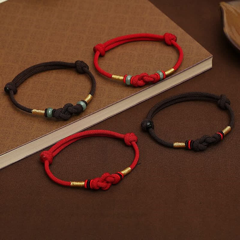 Buddha Stones, rote Schnur, Jade, Glück, Glücksknoten, geflochtenes Paar-Armband