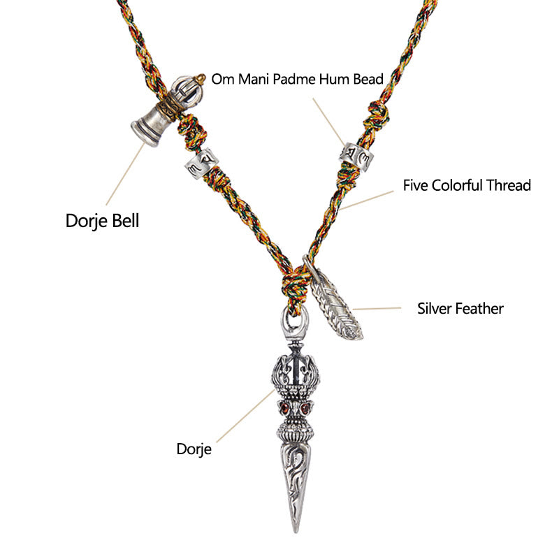 Tibetische handgemachte 925 Sterling Silber Dorje Vajra Om Mani Padme Hum Feder Stärke Halskette Anhänger - image 5