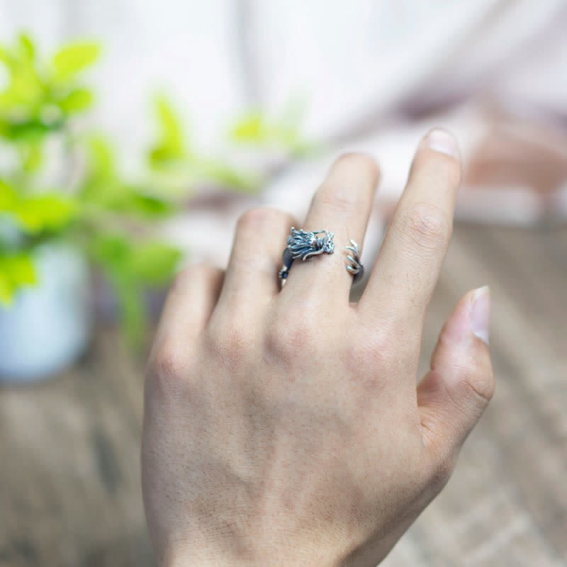 925 Sterling Silber Drachen-Glücksschutzring - image 3