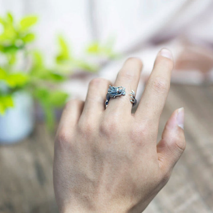 925 Sterling Silber Drachen-Glücksschutzring - image 3