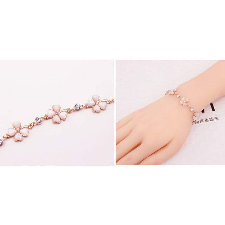 Buddha Stones rosa Kristall vierblättriges Kleeblatt Liebeskettenarmband - image 6