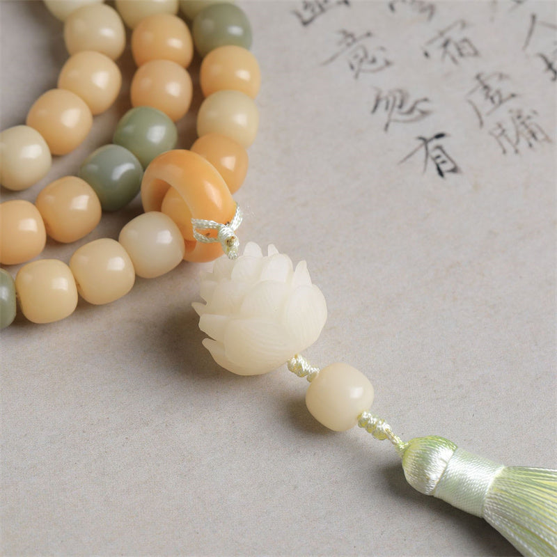 Buddha Stones 108 Mala-Perlen, Farbverlauf, Bodhi-Samen, Lotusquaste, Friedensarmband