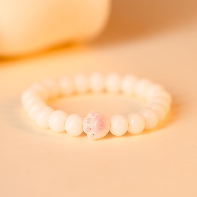 Buddha Stones Natural Bodhi Seed Lovely Paw Lucky Cat Paw Peace Armband - Rosa - image 2