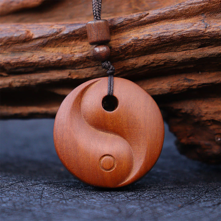 Halskette mit Anhänger aus Jujube-Holz mit Buddha-Steinen und Blitzeinschlag, Yin und Yang, Glücksbringer