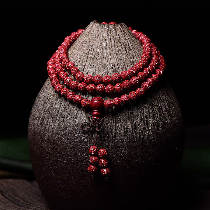 Buddha Stones 108 Mala Perlen Zinnober Om Mani Padme Hum Muster graviertes Segensarmband - 6 mm * 108 runde Perlen, graviert - image 0