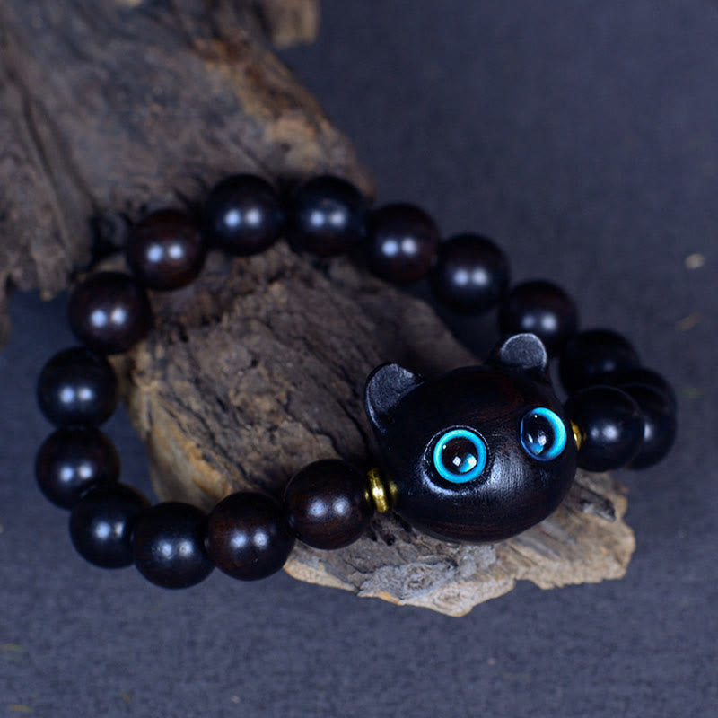 Buddha Stones, Ebenholz, Liuli-Glas, hübsches Katzen-Peace-Balance-Armband - image 11