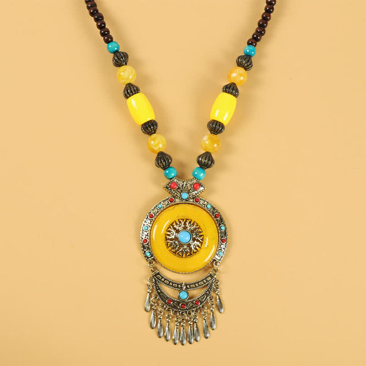 Tibetische Retro-Perlen, Quasten-Haarschmuck, Haarschmuck - Runde Quasten - Gelb - image 10