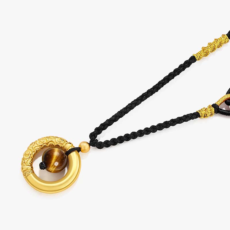 Buddha Steine rund Tigerauge Zinnober Perle Schutz Halskette Anhänger
