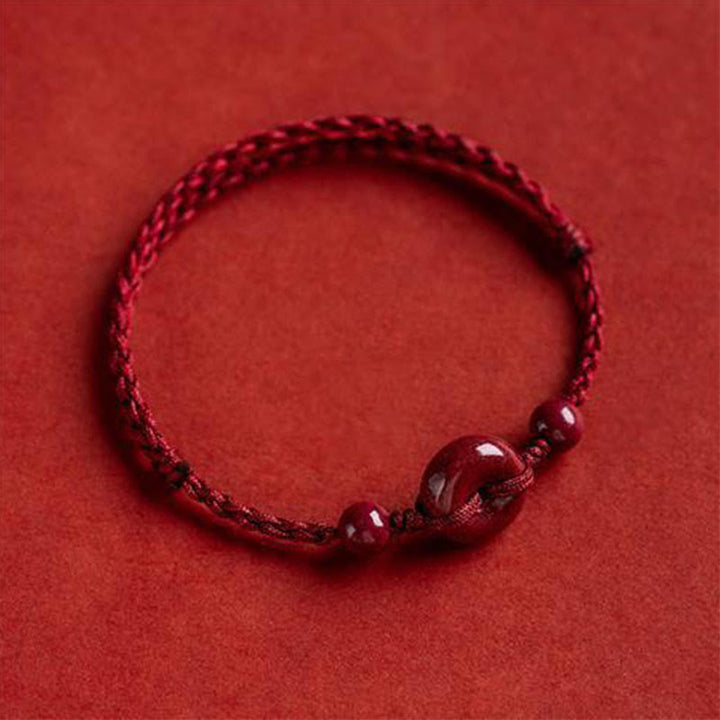 Buddha Stones, handgefertigt, Zinnober-Friedensschnalle, sicheres und gesundes Charm-Segen-Armband, Fußkettchen
