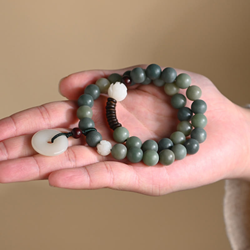 Buddha Stones Cyan Bodhi Seed Lotus Jade Peace Buckle Wisdom Double Wrap Armband - image 10