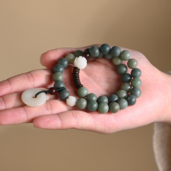 Buddha Stones Cyan Bodhi Seed Lotus Jade Peace Buckle Wisdom Double Wrap Armband - image 10