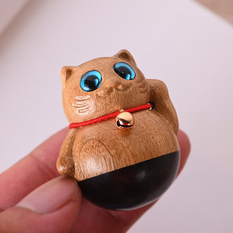 Buddha Stones Mini Glückskatze Kätzchen Phoebe Zhennan Segensdekoration aus Holz - image 3