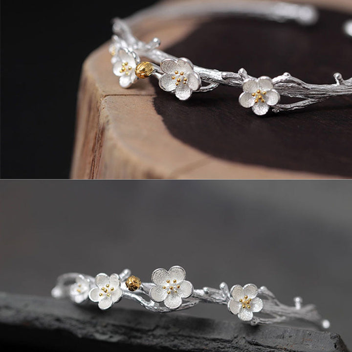 Buddha Stones 925 Sterling Silber Pflaumenblüten-Segen-Armband, verstellbarer Armreif - image 14