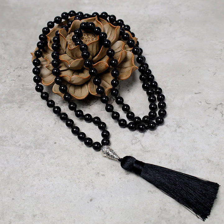 Buddha Stones 108 Mala Black Onyx Perlen Yoga Meditation Gebetsperlen Halskette