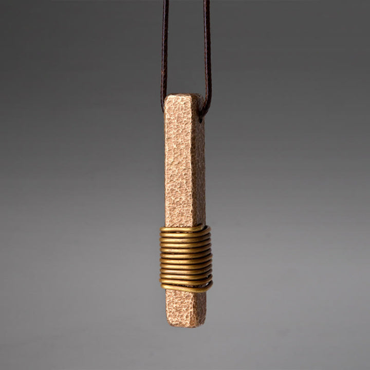 Buddha Stones ​​Vintage-Halskette mit strukturiertem Design aus Messing und Kupfer – Anhänger für Reichtum - Kupfer (Reichtum♥Glück) - image 0