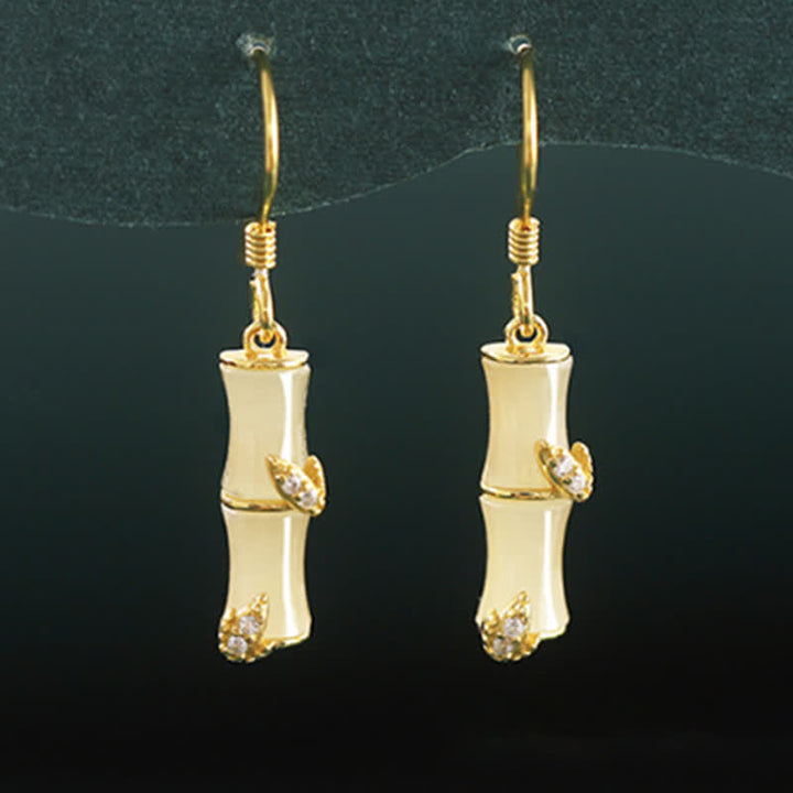 925 Sterling Silber Hetian Jade Chrysoberyll Katzenauge Roter Achat Bambus Glück Tropfen Ohrringe - image 5
