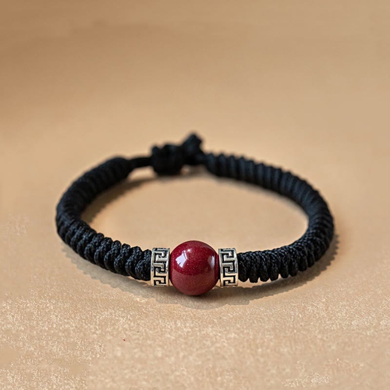 Buddha Stones 925 Sterling Silber Natürliche Zinnoberperle Ruhiges handgefertigtes geflochtenes Schnurarmband - Schwarze Frauen - 17-19 cm - image 7